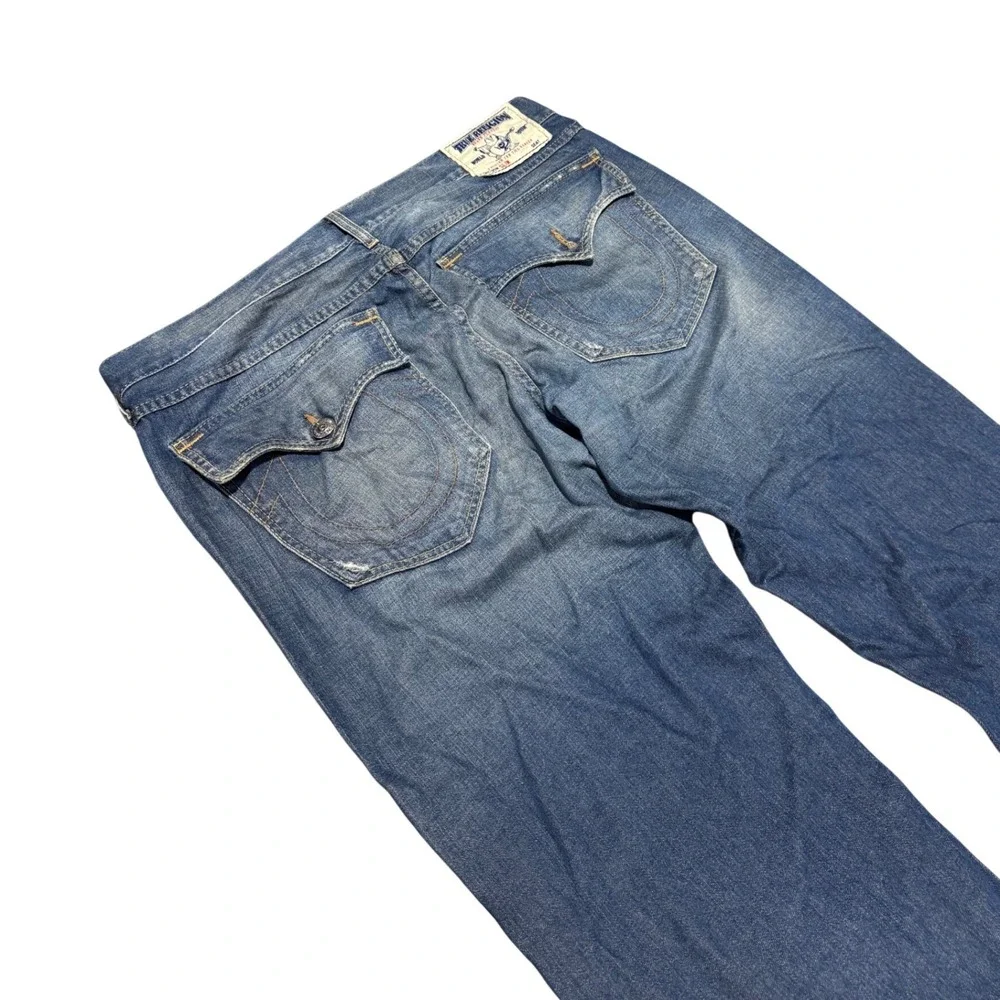 True Religion Slim Mens Blue Jeans Size 38 Made in USA Straight Leg Denim